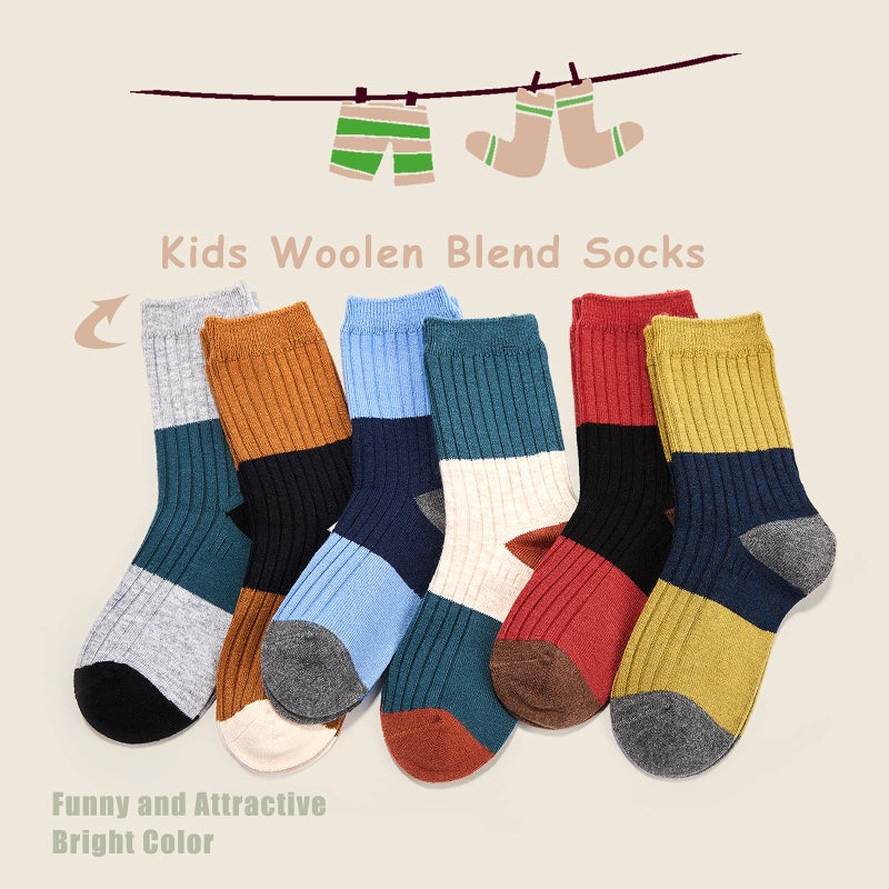 HowJoJo Little Boys Wool Socks Kids Crew Winter Warm Thermal Boot Socks 6 Pack 3-5 Years - Image 2